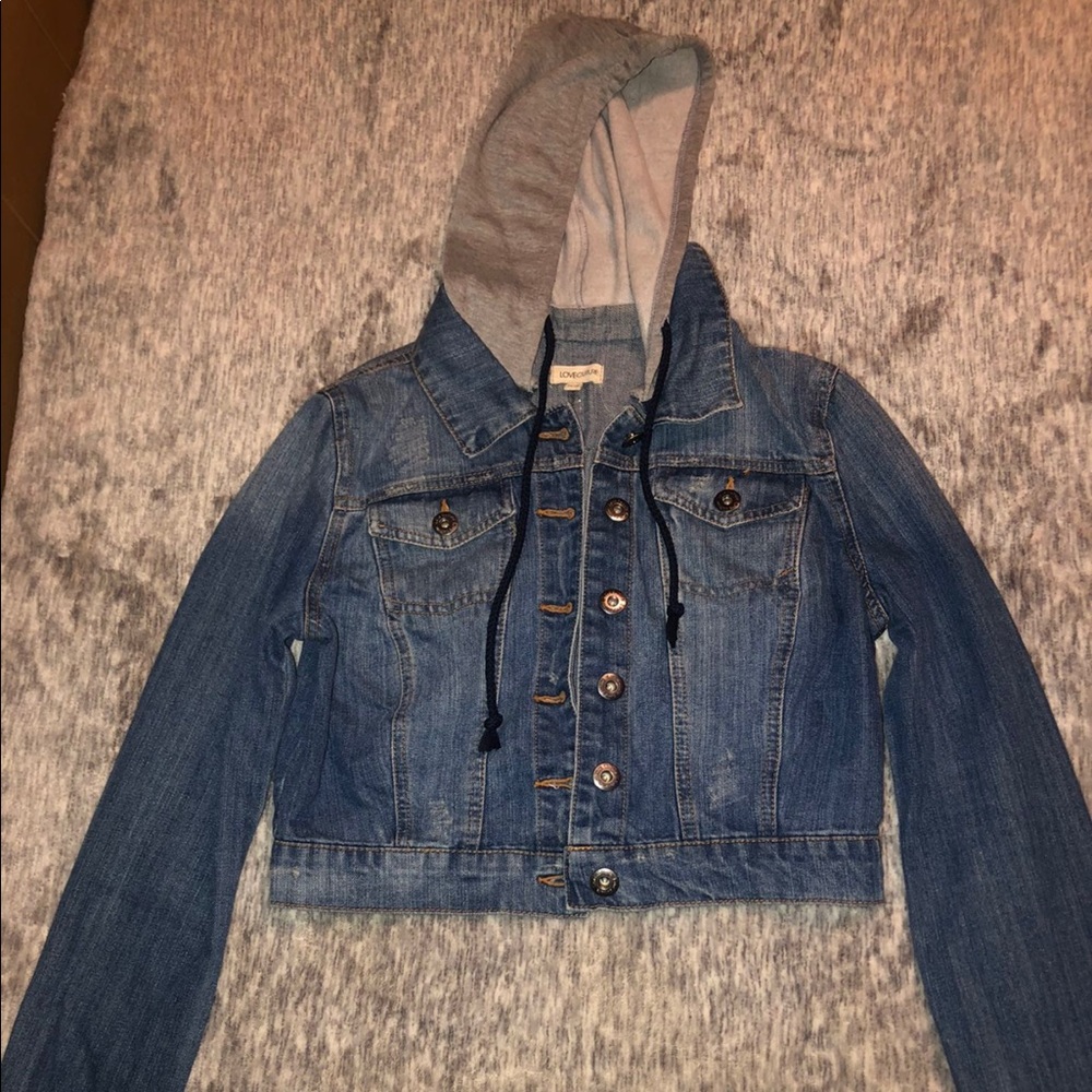 Love Culture Denim Jacket w/ Grey Hood